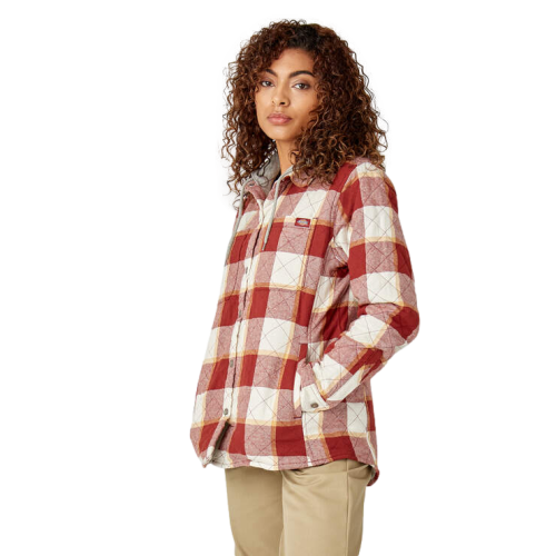 DickiesFlannel Hooded Shirt Jacket Womens Fire Brick
