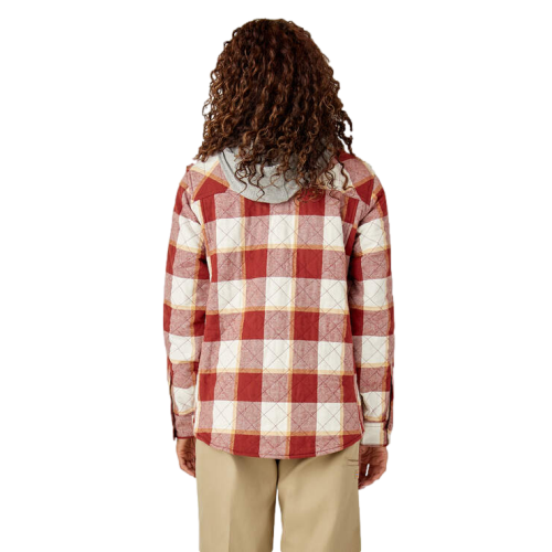 DickiesFlannel Hooded Shirt Jacket Womens Fire Brick