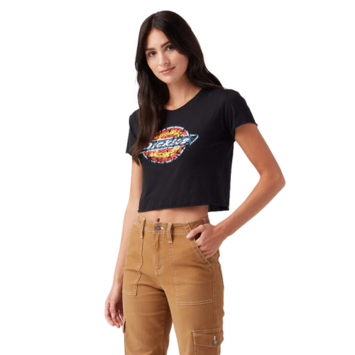 Dickies Distressed Logo Cropped T-Shirt Women's Black